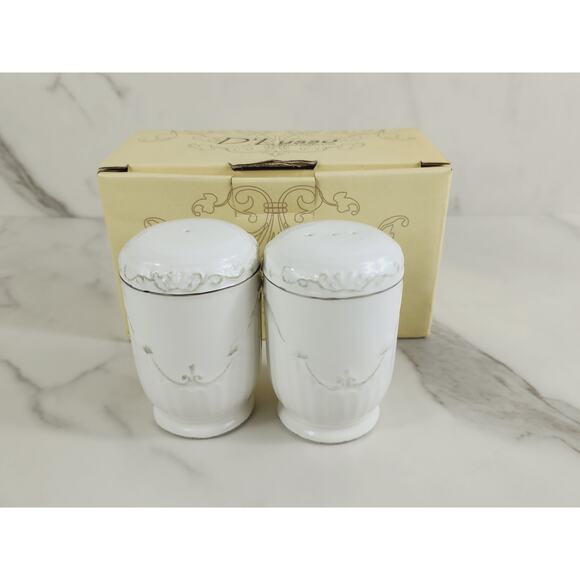 D'Lusso Salt & Pepper Shakers Home Collection Ceramic 3 1/4" White Pewter Vtg - Picture 5 of 11